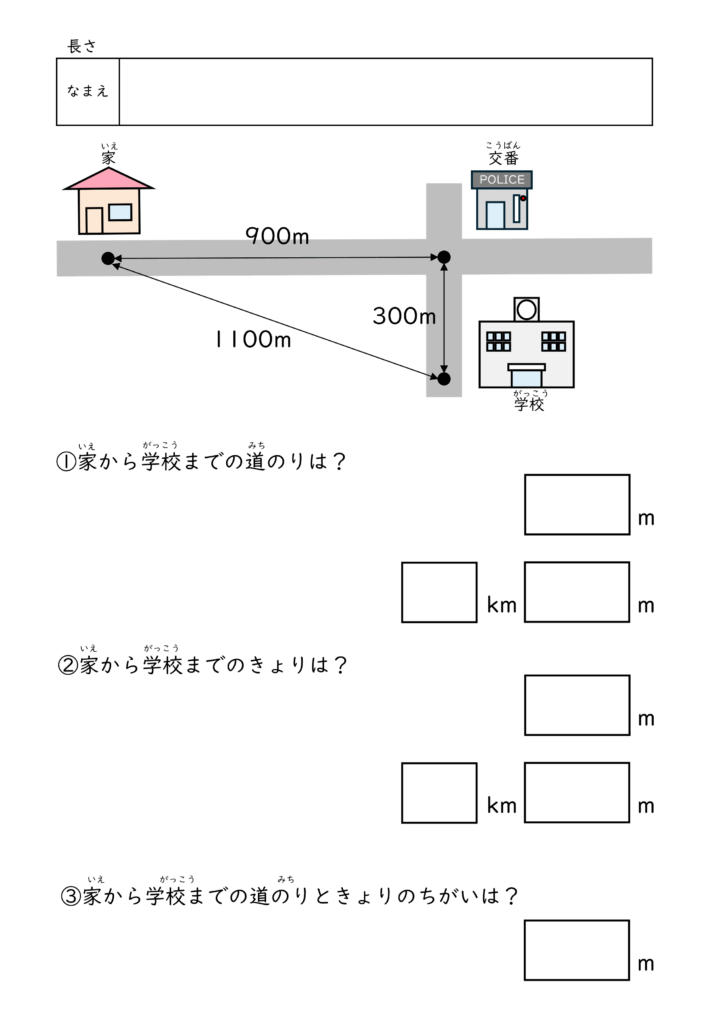 小学校3年生(小3)の長さプリント