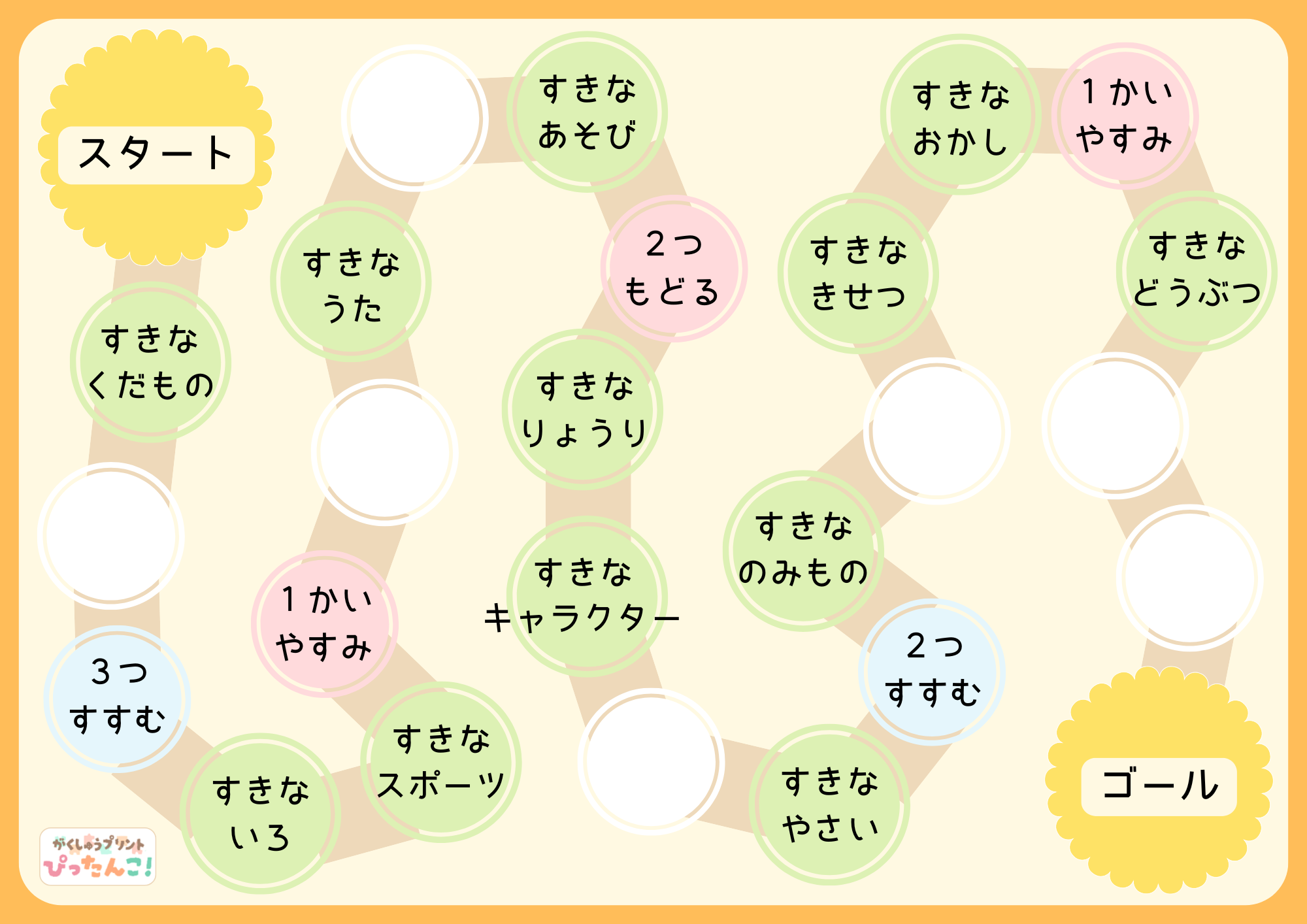 すきなものすごろく プリント 小学生向け 好きなものを話すゲーム コミュニケーション力を育てる学習