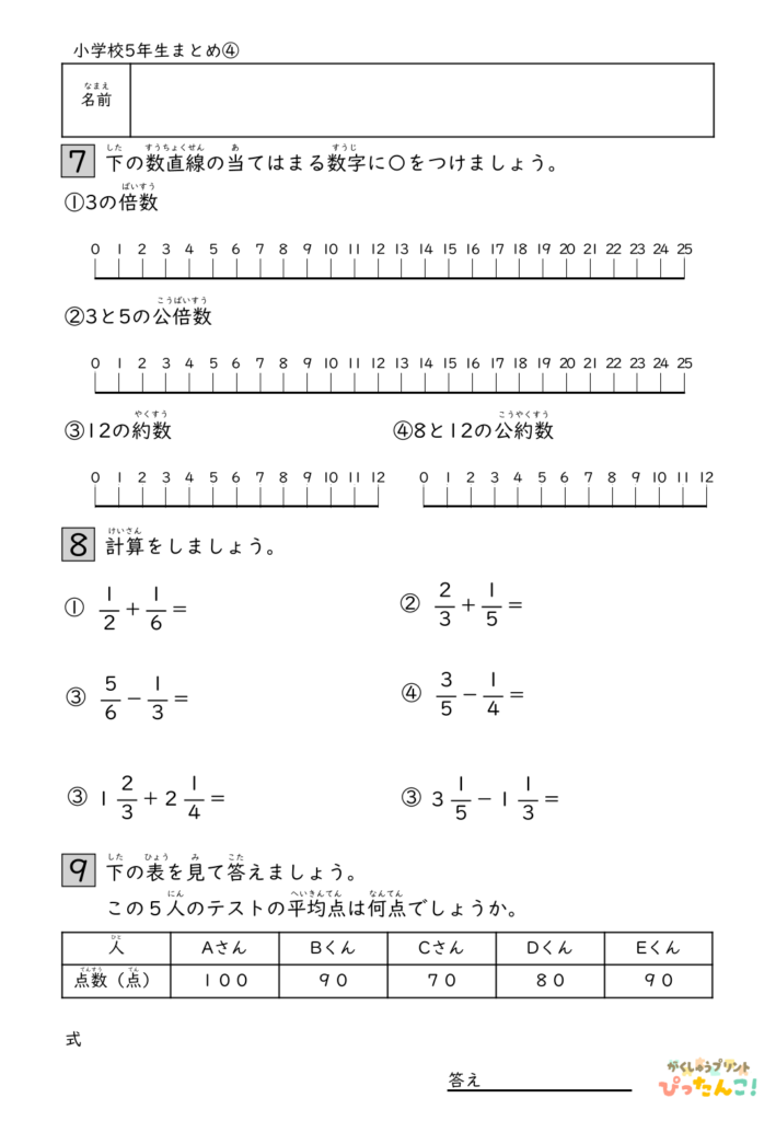小学5年生 算数総まとめプリント 小数分数割合図形を復習する 学年末の確認学習4